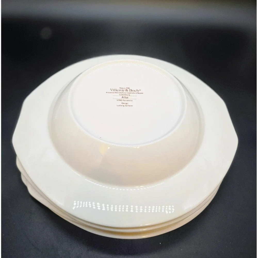 Set/4 Vintage White Villeroy & Boch Alba Rimmed Soup Bowl  9